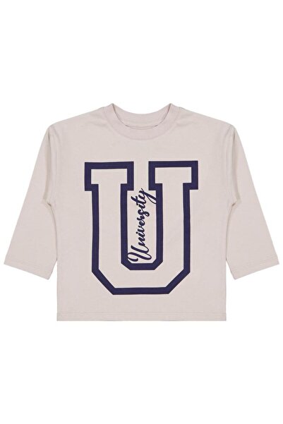 Civil Boys Hanorac cu imprimeu universitar pentru copii de 2-5 ani - Bej 5-6 ani