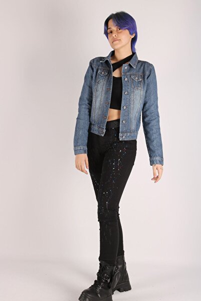 viking's line Kadın Kot Ceket Mavi Jeans Denim Kumaş