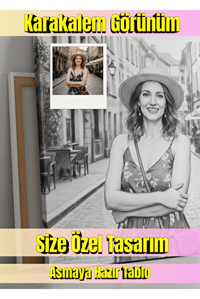 Dekor Paleti Kişiye Özel Karakalem Tasarımlı - Kanvas Tablo