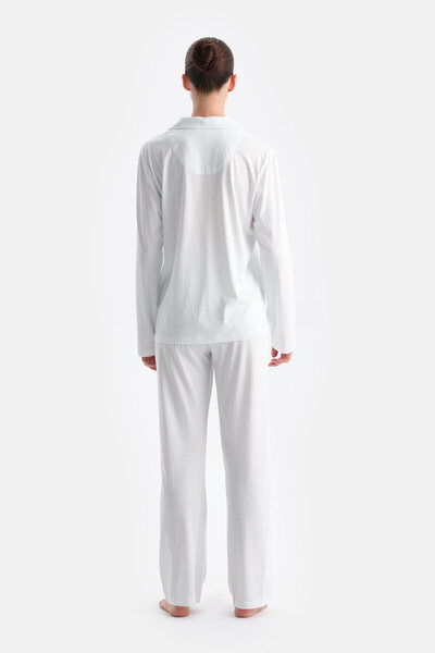 Dagi Water Green Striped Shirt Pants Set