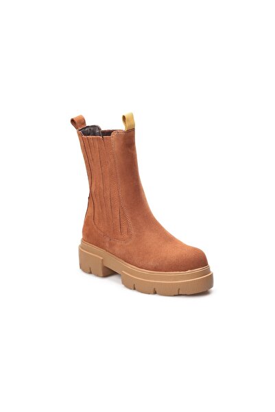 TwoEgoist Kadın Hakiki Süet Deri Kalın Tabanlı Postal Bot - Chelsea