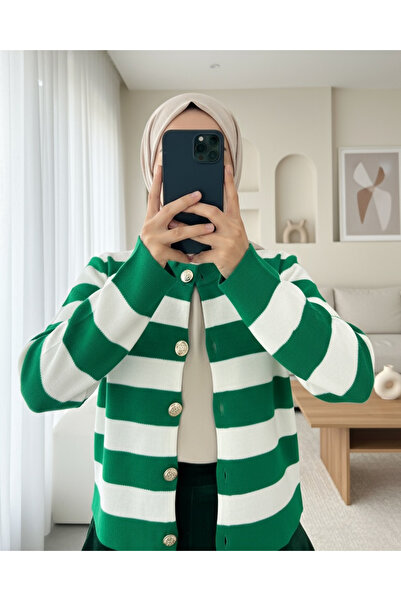 Modamorfo Ringed Metal Buttoned Short Cardigan - Forest Yş.