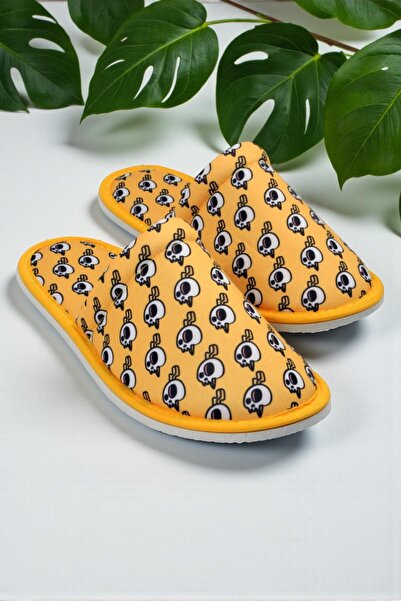 Chochili Ανδρικές παντόφλες σπιτιού με μαλακή σόλα με κίτρινο κρανίο