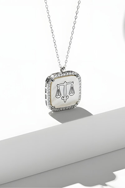 Takıdepo Zirkon Taş Süslemeli Adalet Terazisi Desenli Gümüş Kolye-gümüş Rengi