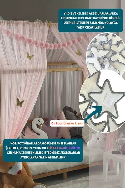 Miniden Toz Pembe Çift Perdeli Montessori Yatak Cibinliği Montessori Cibinlik