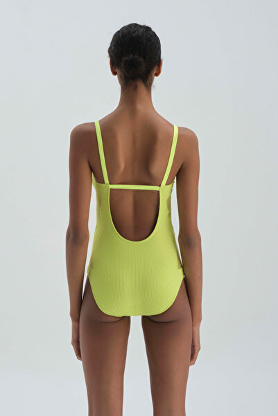 Dagi Pistachio Green Covered Thin Strap U-Neck Swimsuit
