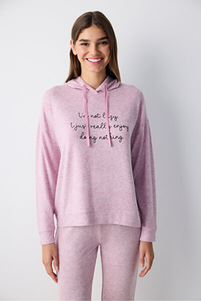 Penti Maybe Later Kapüşonlu Lila Sweatshirt Pijama Üstü