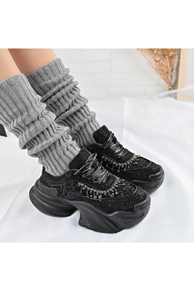 Tmall Pantofi sport pentru femei, din material textil cu pietre, D1381, negri