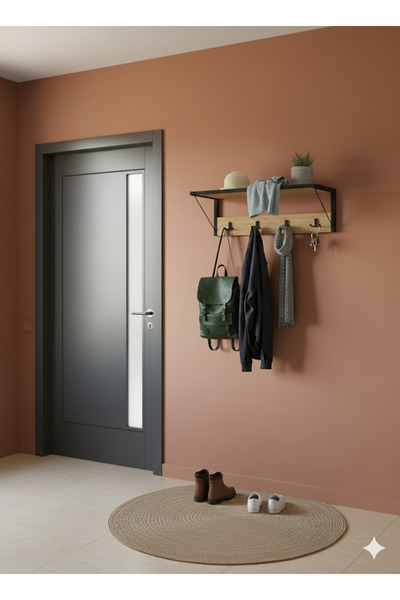 tridihome Modern Duvar Askılığı Raflı Metal Ahşap Portmanto Ceket Askılığı Ve...