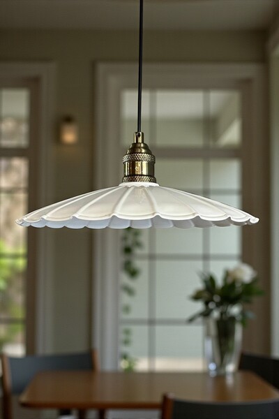 Bamyum Risso Beyaz Metal Büyük Avize Lale Başlık Tekli Rustik Cafe Mutfak Modern Sarkıt Aydınlatma