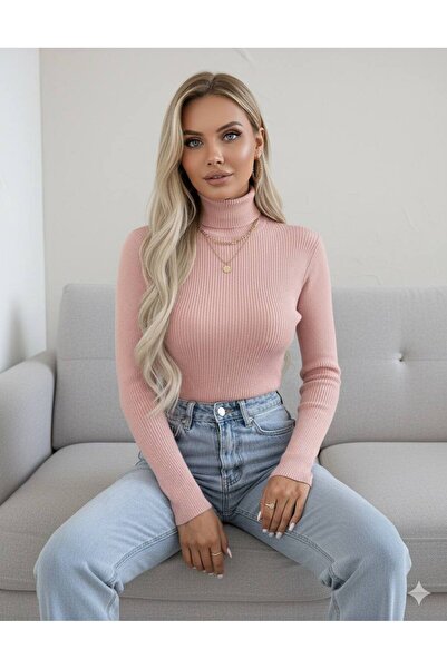 hashtag Body cu mânecă lungă pentru femei, pulover roz - țesătură elastică, croială strânsă, top elegant pentru zi cu zi