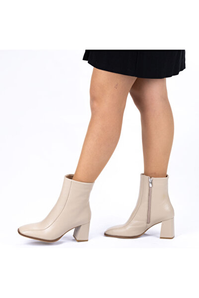 TwoEgoist Kadın Hakiki Deri Kalın Topuklu Klasik Fermuarlı Kışlık Bot