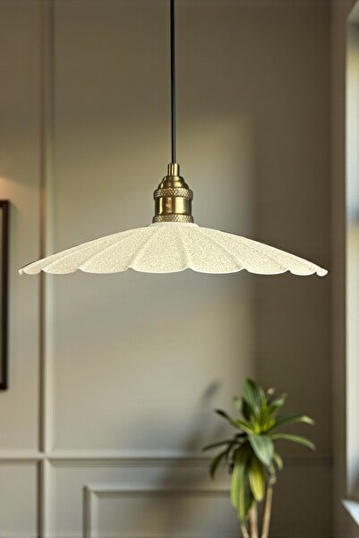 Bamyum Risso Dokulu Beyaz Metal Büyük Tekli Avize Lale Başlık Rustik Cafe Mutfak Modern Sarkıt Aydınlatma