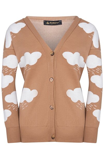 Dewberry Z3009 BULUT DETAIL CARDIGAN-CAMEL DESCHIS