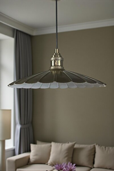 Bamyum Risso Zeytin Yeşili Metal Büyük Avize Lale Başlık Tekli Rustik Cafe Mo...