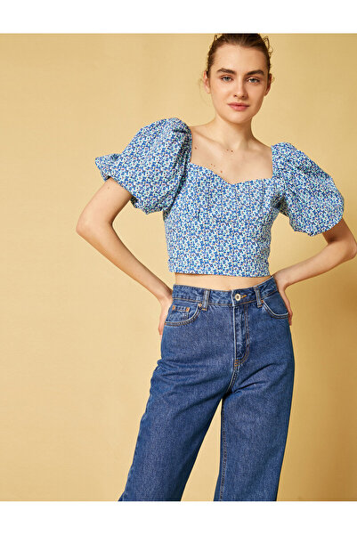 Koton Μπλούζα φλοράλ κοντομάνικη βαμβακερή