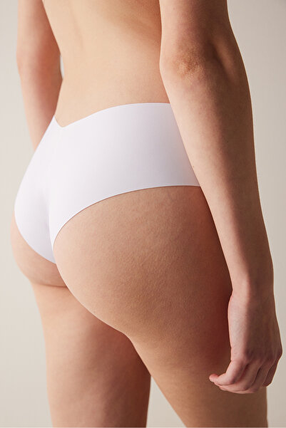 Penti # Chiloți hipster albi în formă de V, cu tăiere cu laser, fără linii de vedere