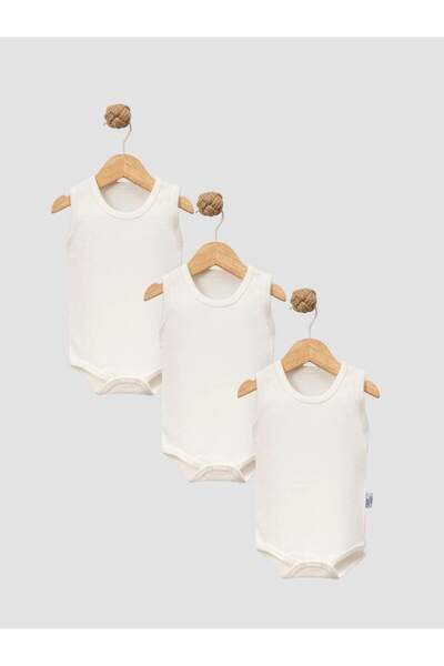 jijek baby kids Jijek Baby 3-Pack Cotton Sleeveless Baby Bodysuit – Soft, Comfortable - Ecru - 3 Years