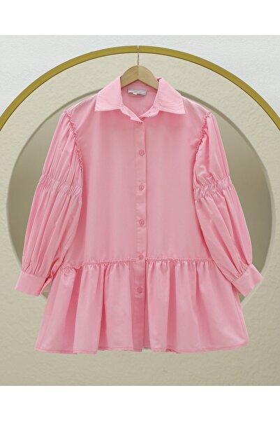 Modamorfo Sleeve Gathered Ruffle Detailed Shirt -Pink