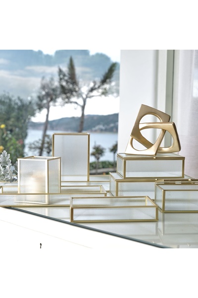 Linens Laveta 30x13x3,5 cm Dekoratif Tepsi Gold