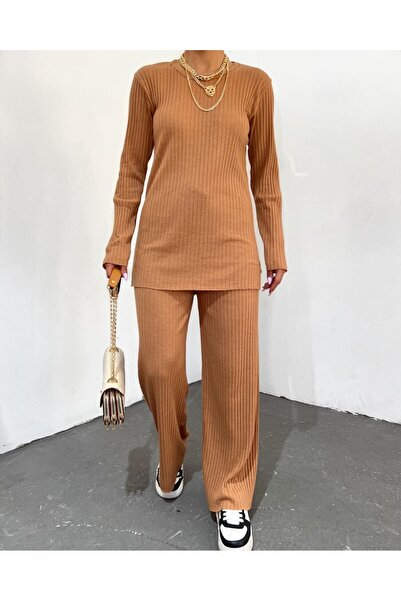 Modamorfo Crew Neck Camisole Set -Tan