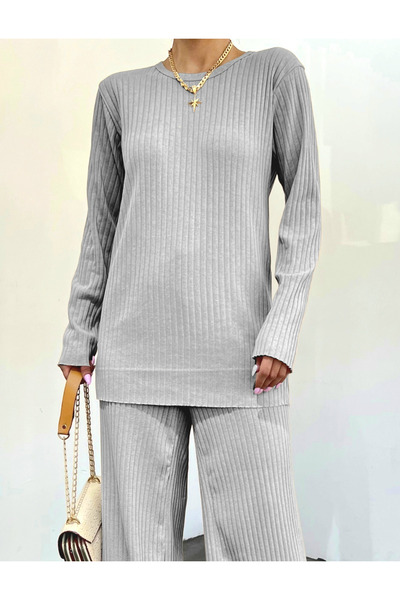 Modamorfo Crew Neck Camisole Set -Light Gray