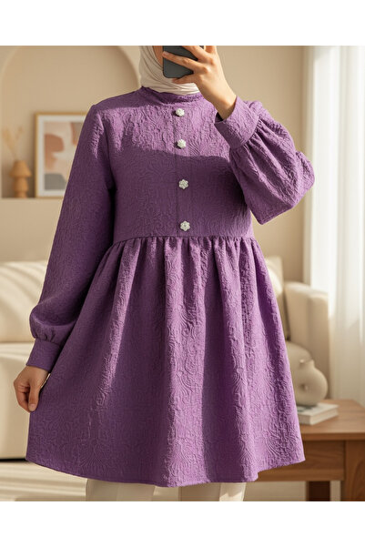 Modamorfo Tunic with stone button detail on the front and zipper on the back - purple