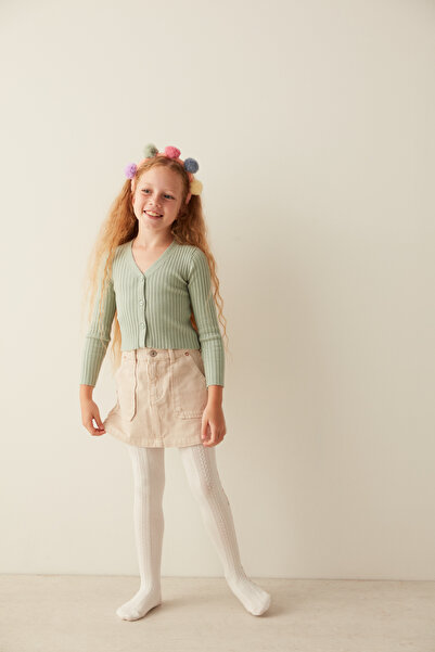 Penti Krem Rengi Kız Çocuk Çicek Desenli Külotlu Çorap