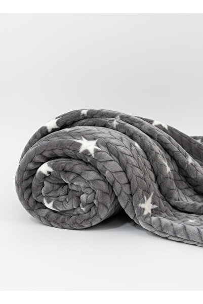 Blanket Cozy Plush Fleece Throw Blanket, Grey with White Stars, Embossed Braided Texture, Super Soft Bed/Sof
