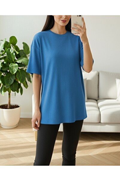 Modamorfo Μπλουζάκι με λαιμόκοψη με ραβδώσεις - Μπλε