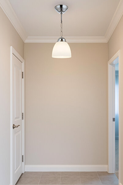 Uçar Opal Modern Tasarım Koridor - Salon - Hol - Giyinme Odası Krom Renk Beyaz Camlı Tekli Avize