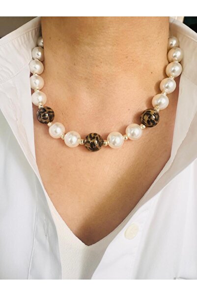 DEVİ fashion قلادة من اللؤلؤ المرصع بالخرز على شكل فهد