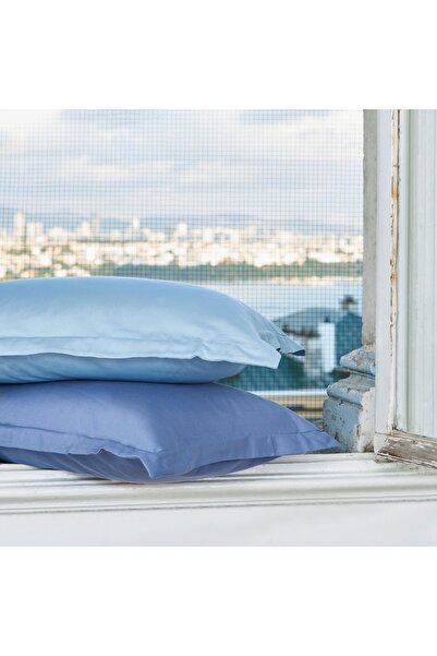 Linens Mix&Match Cotton Satin 2-Piece Flounced Pillowcase Set Indigo