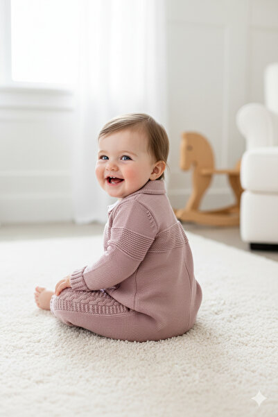 Mamman's Knitted Winter Baby Romper, Baby Collar, Thick Knitted Unisex Buttoned Romper for Girls and Boys