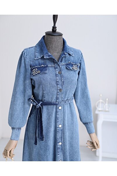 Modamorfo Πέτρινο τζιν φόρεμα με κουμπιά - Indigo