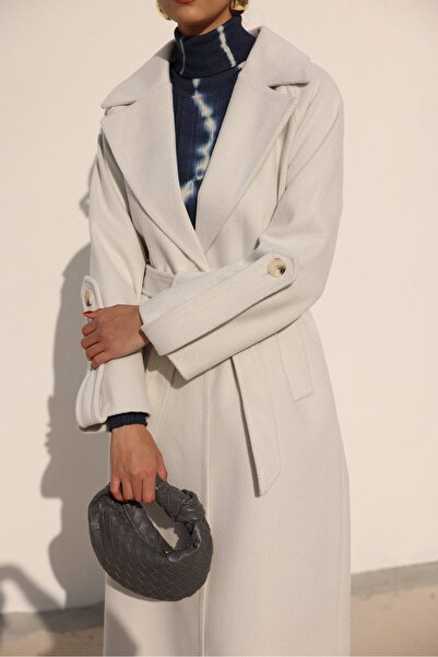 Suziş Baliksirti Pattern Long Premium Cashmere Coat Cr7053