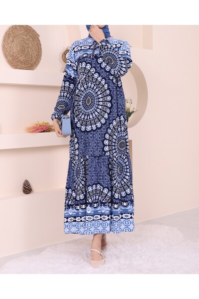 Modamorfo Сукня з частинними візерунками, шнурівкою на рукавах і гумкою на талії - Laci