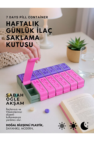 AC BOX 21 Bölmeli Haftalık Günlük Sabah Öğle Akşam İlaç Saklama Kutusu