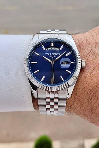 Tom Jones Kadranı Lacivert Kordonu Metalik Renk 2 Yıl Garantili 40 mm Erkek K...