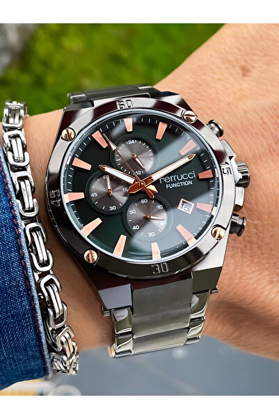 Ferrucci متعددة الوظائف مقاوم للماء ساعة توقيت الصلب حالة الصلب الحبل الرجال ...