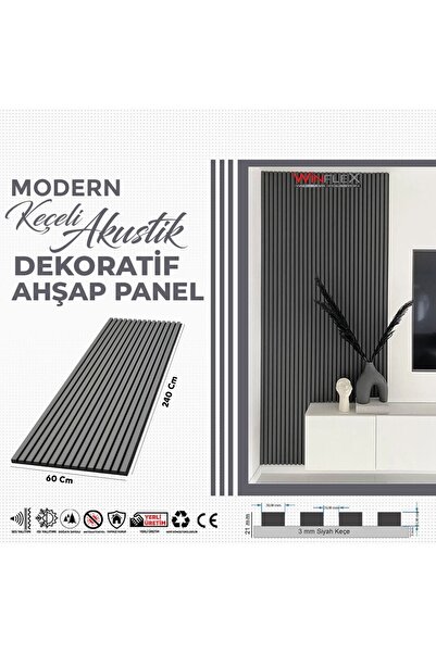 WİNFLEX KEÇELİ DEKORATİF AKUSTİK AHŞAP PANEL  – ANTRASİT (60X240CM).