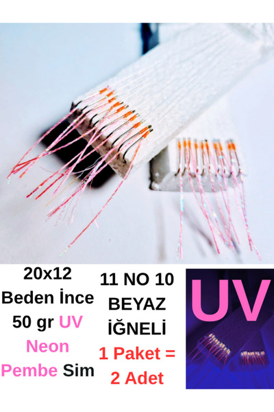 ea genset Çapari İstavrit Çaparisi 20x12 Beden İnce 50 gr Uv Neon Pembe Sim 11 No Beyaz 10 İğneli 2li Paket