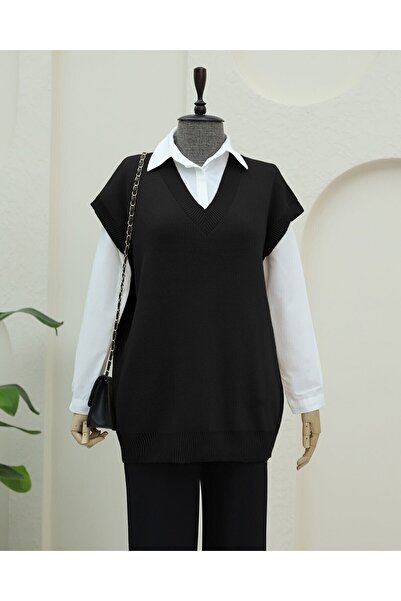 Modamorfo V-Neck Oversize Knitwear Sweater -Black