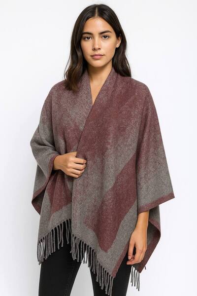 ALDAİR Kadın Kışlık Çift Taraflı Panço Omuz 140x140