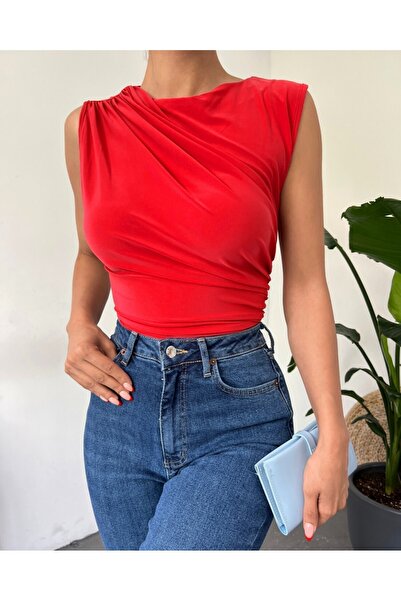 Modamorfo Μπλούζα με λαιμόκοψη με μη μανίκια - Κόκκινο