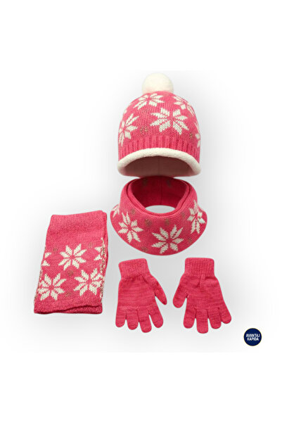 Mustran Set de 3 mănuși pentru copii, tricotaje căptușite cu lână, eșarfe, mănuși - model gros de tricotat pentru cadou de iarnă