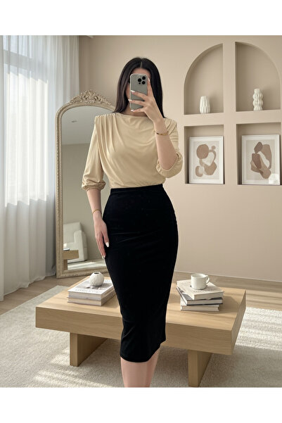 Modamorfo Блузка з підплічниками, з бантами на плечах - бежевий.