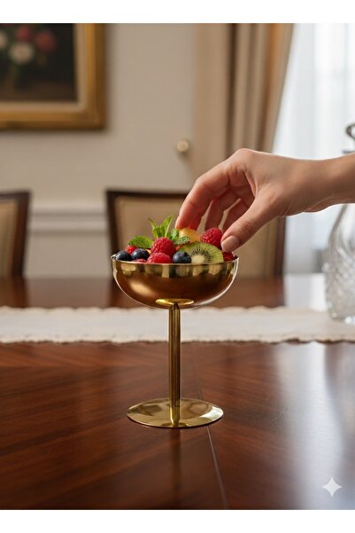 ÖZBURAK Gold Çelik Yüksek Ayaklı Lokumluk Ikramlık Sunumluk & Dondurmalık Çap:10 Cm Boy:12 Cm