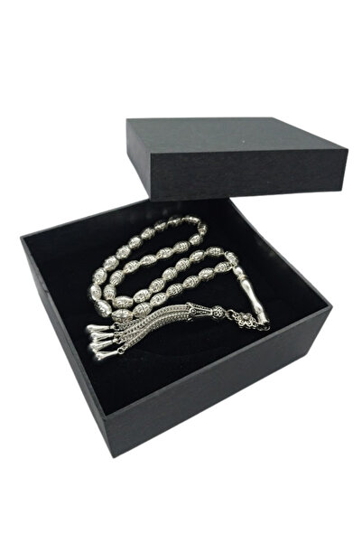 oftenadmire Gümüş Renk Metal Tesbih,Dörtlü Damla Model Metal Püsküllü,Hediye Kutulu Tespih.