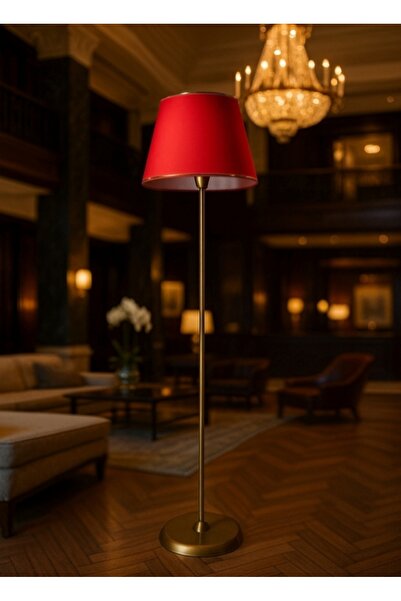 Lampada Rita Eskitme Kaplama Metal Lambader - Kırmızı Gold Şeritli